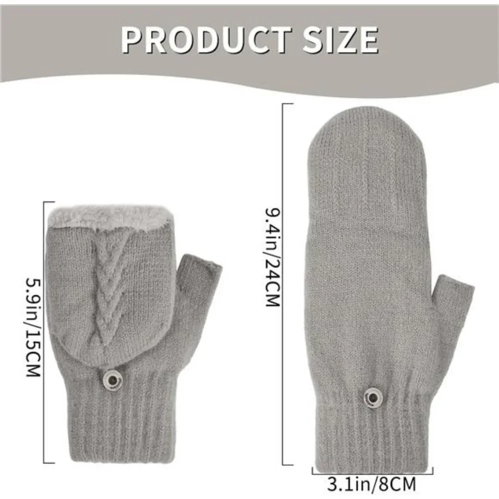 2 Pairs Women's Fingerless Wool Gloves Warm Fleece Lined Knit Texting Mittens
